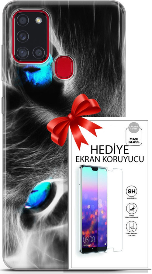 Samsung Galaxy A21S Kılıf Orijinal Seri Scotish-British 26 Amerikan Kedisi Soft Kapak + Ekran Koruyucu