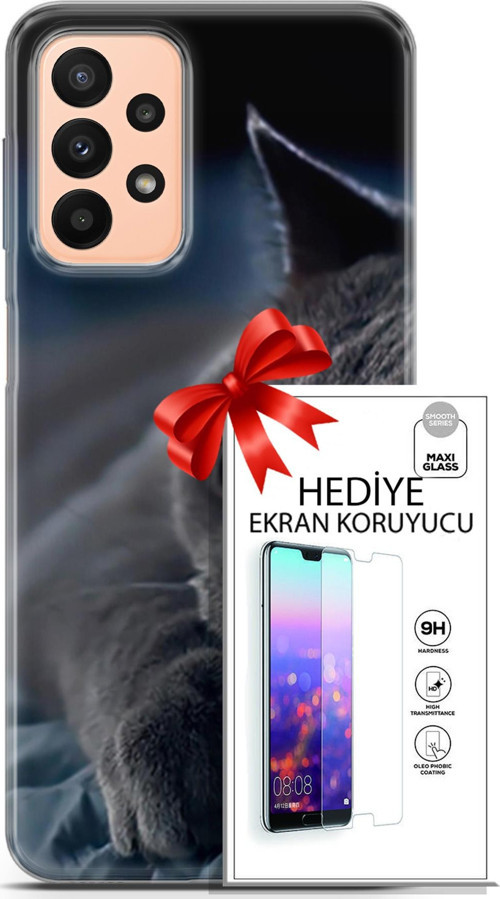 Samsung Galaxy A23 4G Kılıf Orijinal Seri Scotish-British 20 Yatan Kedi Renkli Kılıf Ekran Koruyucu
