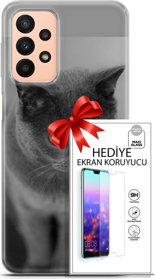 Samsung Galaxy A23 4G Kılıf Orijinal Seri Scotish-British 04 Turuncu Göz Silikon Kılıf + Ekran Koruyucu