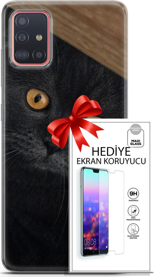 Samsung Galaxy A51 Kılıf Orijinal Seri Scotish-British 03 Sarı Gözler Arka Kapak + Ekran Koruyucu