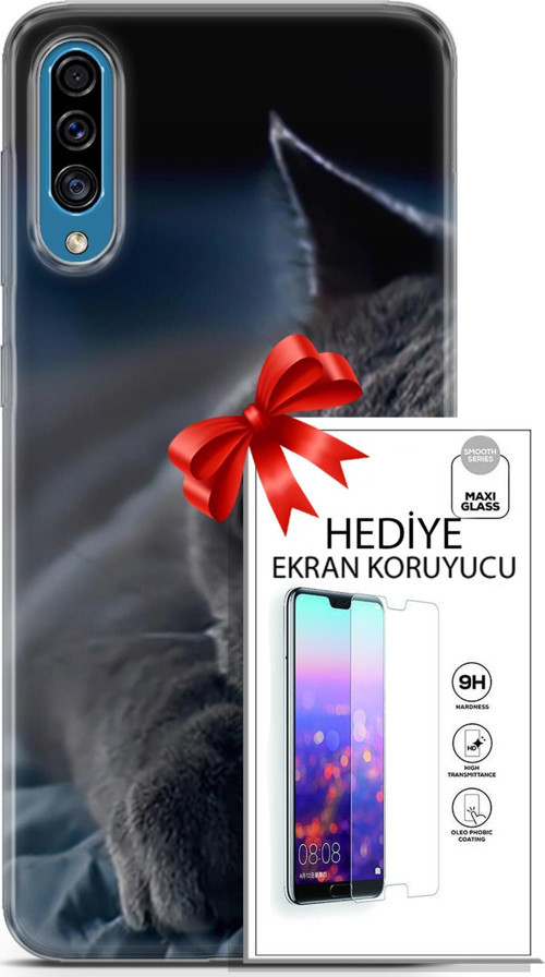 Samsung Galaxy A30S Kılıf Orijinal Seri Scotish-British 20 Yatan Kedi Renkli Kılıf Ekran Koruyucu