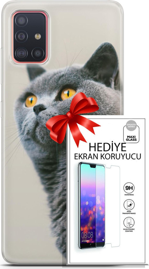 Samsung Galaxy A51 Kılıf Orijinal Seri Scotish-British 05 Gri Scottish Koruma Kılıfı + Ekran Koruyucu