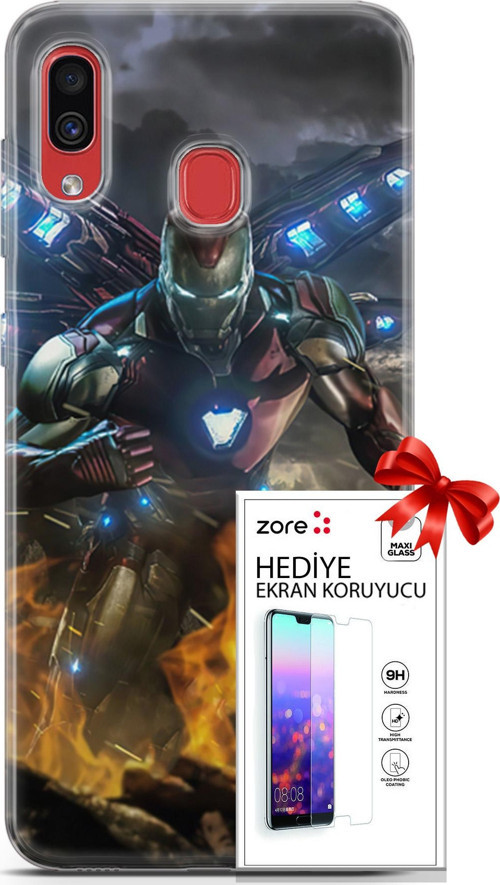 Samsung Galaxy A30 Kılıf Orijinal Seri Supers 30 Iron Man Kenarları Şeffaf Kapak Ve Ekran Koruyucu