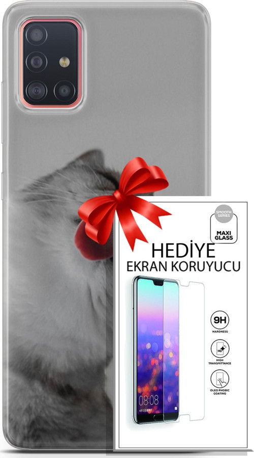 Samsung Galaxy A51 Kılıf Orijinal Seri Scotish-British 07 British Shorthair Desenli Kılıf + Ön Ekran Koruyucu