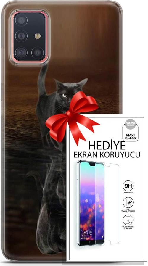 Samsung Galaxy A51 Kılıf Orijinal Seri Scotish-British 16 Siyah Rus Kedisi Hediyelik Kılıf Ve Ekran Koruyucu