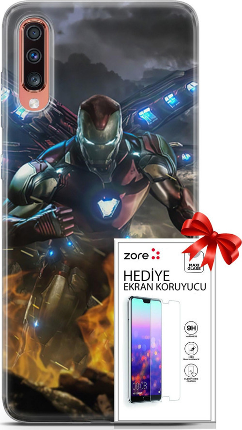 Samsung Galaxy A70 Kılıf Orijinal Seri Supers 30 Iron Man Kenarları Şeffaf Kapak Ve Ekran Koruyucu