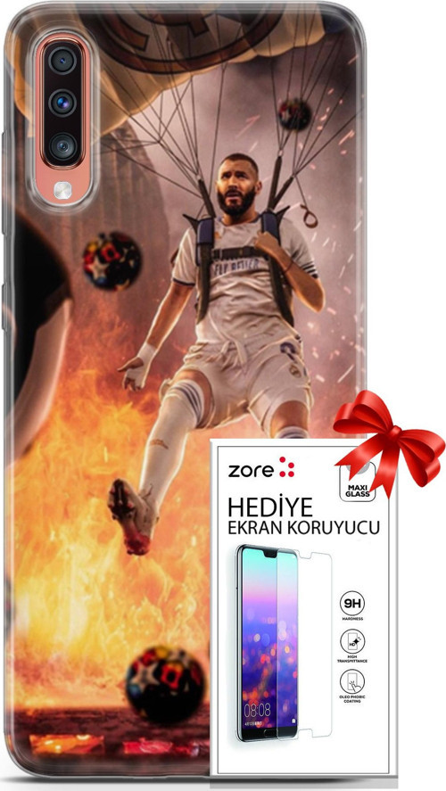 Samsung Galaxy A70 Kılıf Orijinal Seri Supers 03 Karim Benzema Real Madrid Arka Kapak + Ekran Koruyucu