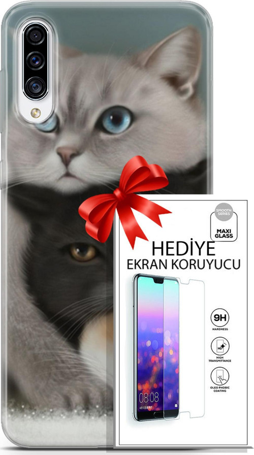 Samsung Galaxy A70S Kılıf Orijinal Seri Scotish-British 13 Beyaz Gri Kahve Kediler Case Kapak Ekran Koruyucu