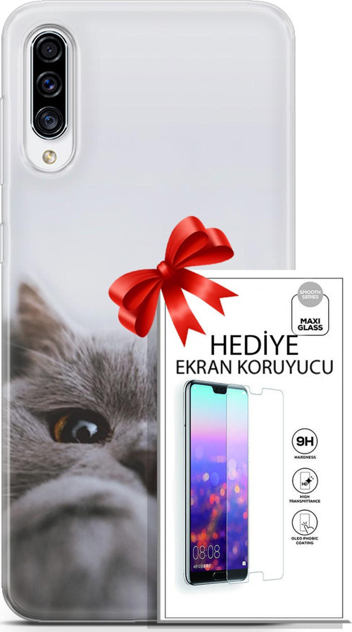 Samsung Galaxy A70S Kılıf Orijinal Seri Scotish-British 08 Sevimli Kedi Baskılı Kılıf + Ekran Koruyucu