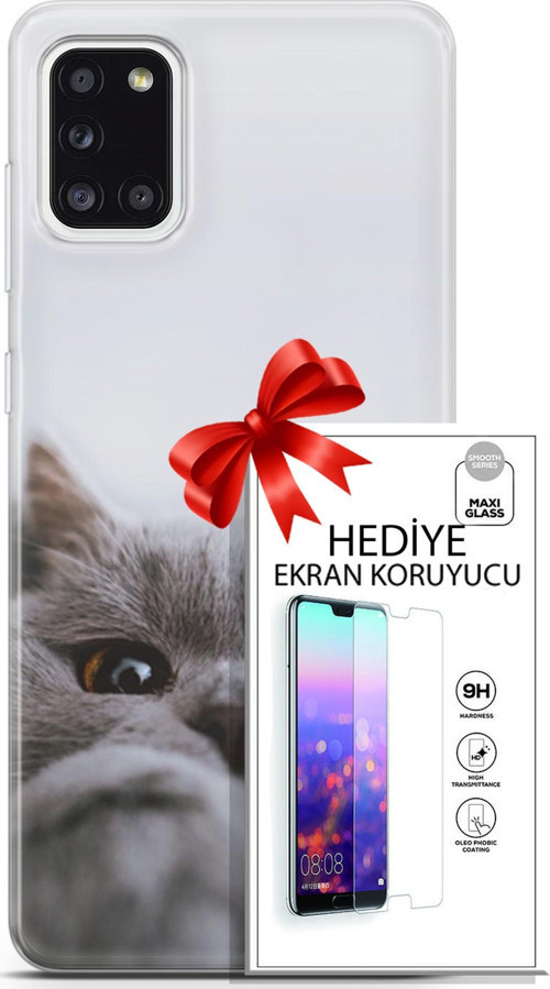 Samsung Galaxy A31 Kılıf Orijinal Seri Scotish-British 08 Sevimli Kedi Baskılı Kılıf + Ekran Koruyucu
