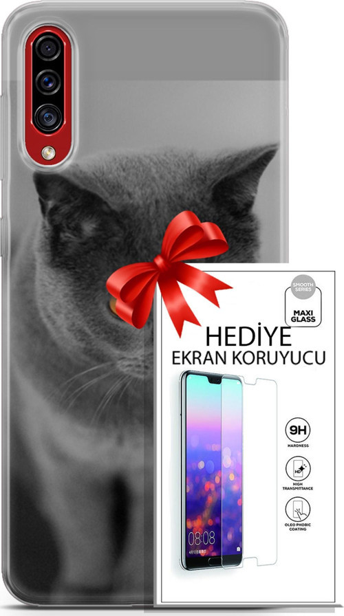 Samsung Galaxy A50S Kılıf Orijinal Seri Scotish-British 04 Turuncu Göz Silikon Kılıf + Ekran Koruyucu