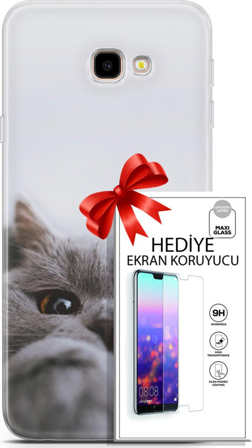Samsung Galaxy J4 Plus Kılıf Orijinal Seri Scotish-British 08 Sevimli Kedi Baskılı Kılıf + Ekran Koruyucu