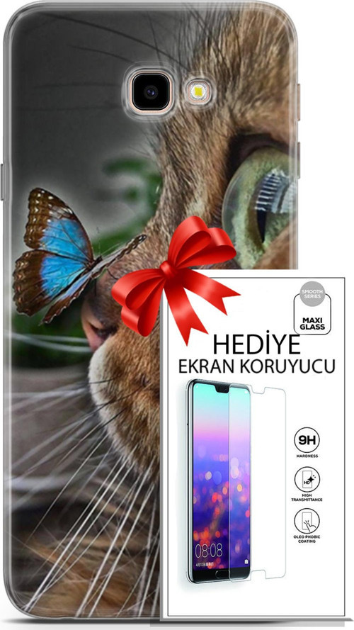Samsung Galaxy J4 Plus Kılıf Orijinal Seri Scotish-British 12 Munchkin Kelebek Tasarım Kılıf + Ekran Koruyucu