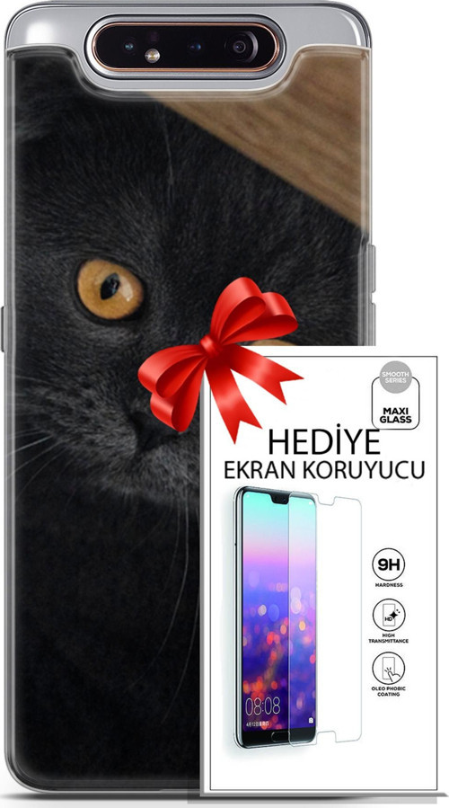 Samsung Galaxy A80 Kılıf Orijinal Seri Scotish-British 03 Sarı Gözler Arka Kapak + Ekran Koruyucu