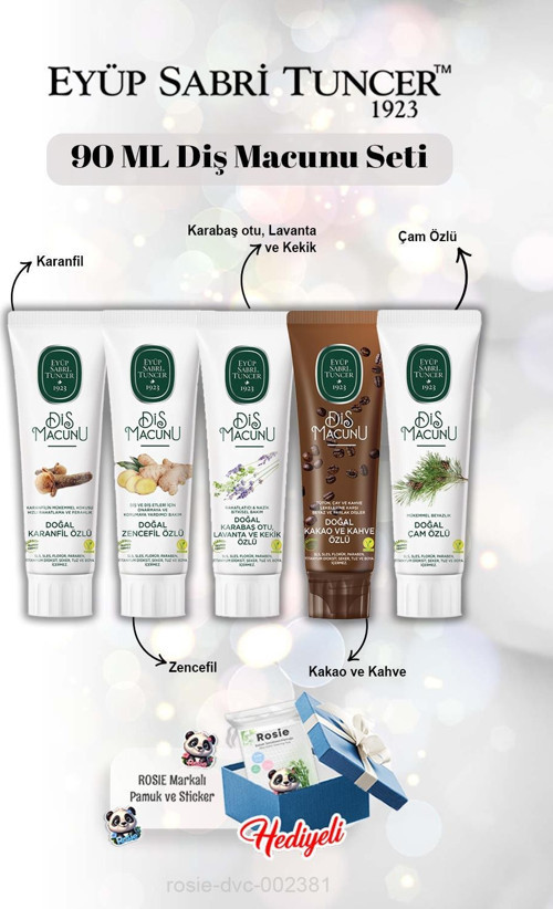 90 ml Diş Macun Seti Karanfil, Zencefil, Lavanta, Kakao, Çam Özlü ve Rosie