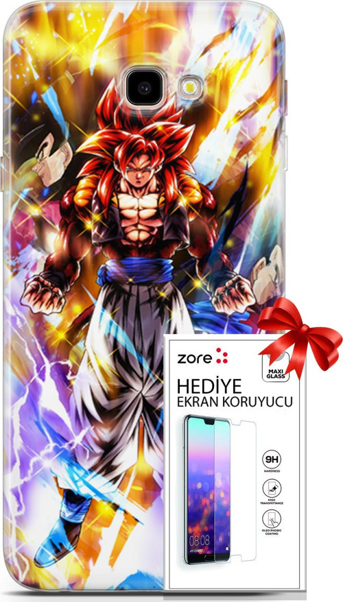 Samsung Galaxy J4 Plus Kılıf Orijinal Seri Supers 24 Goku Wallpaper Darbe Emici Kılıf + Ekran Koruyucu