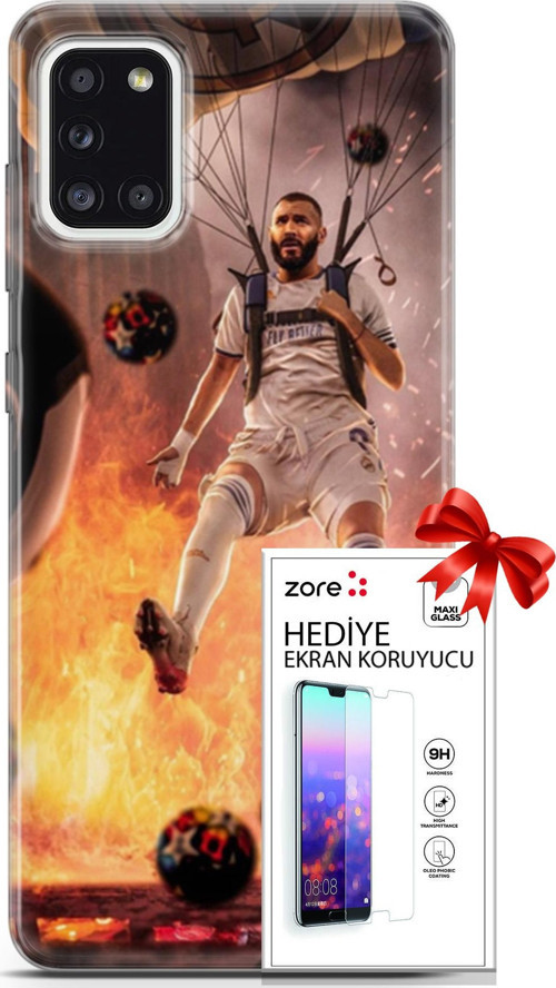 Samsung Galaxy A31 Kılıf Orijinal Seri Supers 03 Karim Benzema Real Madrid Arka Kapak + Ekran Koruyucu