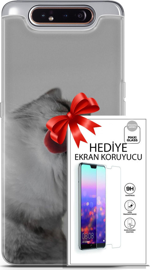 Samsung Galaxy A80 Kılıf Orijinal Seri Scotish-British 07 British Shorthair Desenli Kılıf + Ön Ekran Koruyucu