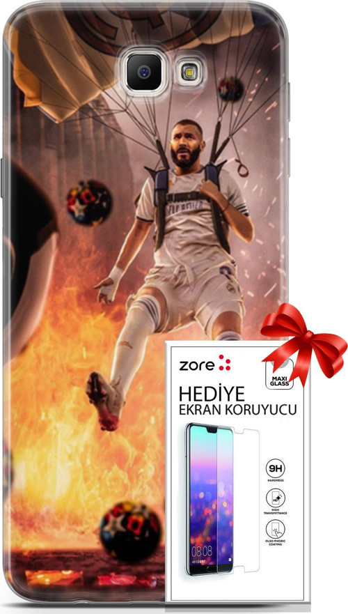 Samsung Galaxy J7 Prime Kılıf Orijinal Seri Supers 03 Karim Benzema Real Madrid Arka Kapak + Ekran Koruyucu