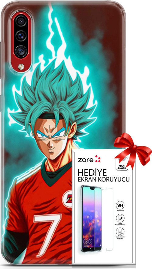 Samsung Galaxy A50S Kılıf Orijinal Seri Supers 04 Goku Mavi Ejderha Silikon Kılıf + Ekran Koruyucu F