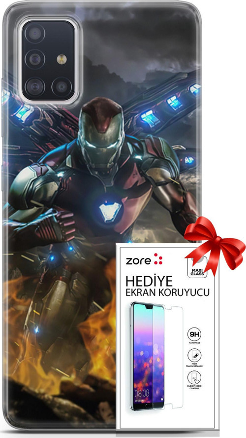 Samsung Galaxy A71 Kılıf Orijinal Seri Supers 30 Iron Man Kenarları Şeffaf Kapak Ve Ekran Koruyucu