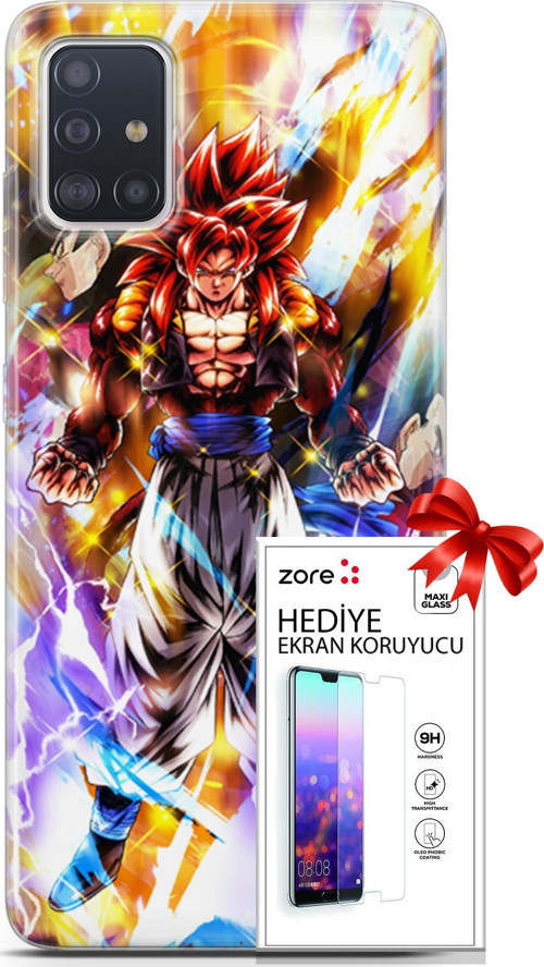 Samsung Galaxy A71 Kılıf Orijinal Seri Supers 24 Goku Wallpaper Darbe Emici Kılıf + Ekran Koruyucu