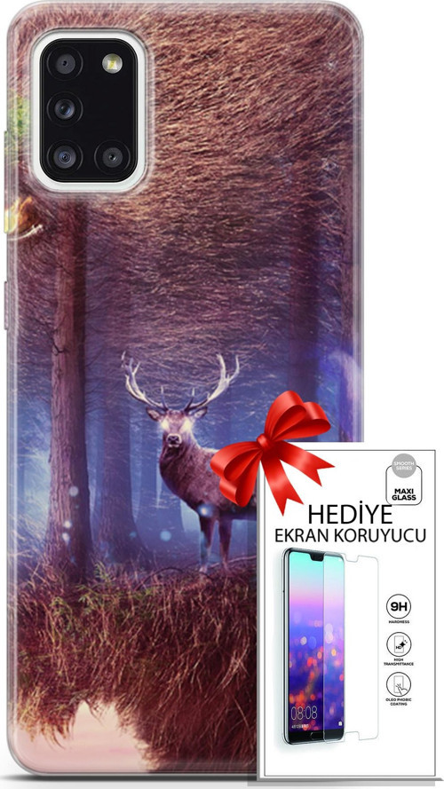 Samsung Galaxy A31 Kılıf Orijinal Seri Algorand 15 Büyük Boynuzlar Kalın Silikon + Ekran Koruyucu