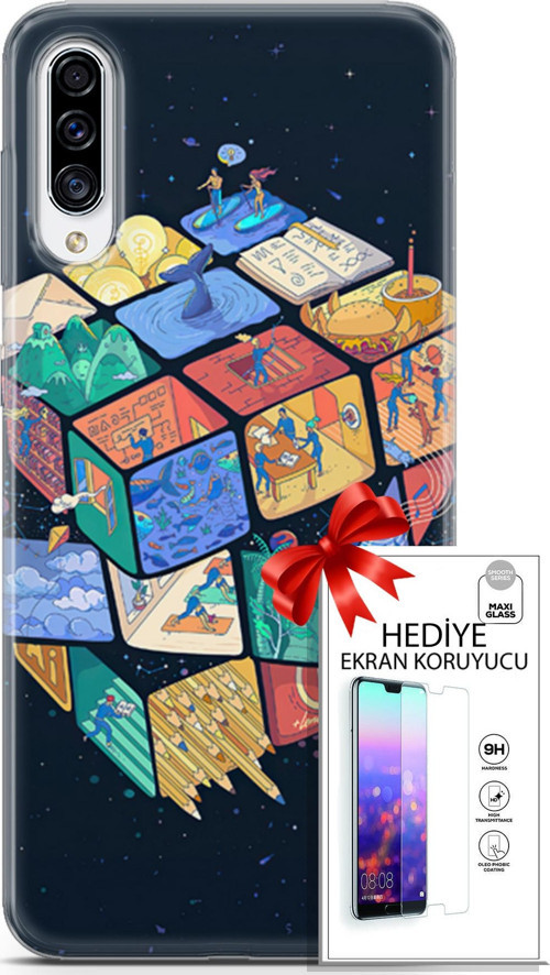 Samsung Galaxy A70S Kılıf Orijinal Seri Algorand 03 Rubik Arka Kapak + Ekran Koruyucu