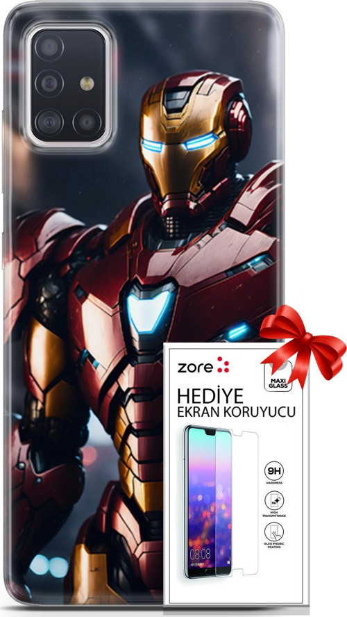 Samsung Galaxy A71 Kılıf Orijinal Seri Supers 23 Iron Man Telefon Kabı Ve Ekran Koruyucu