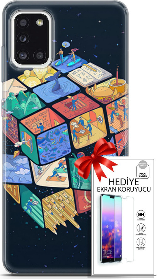 Samsung Galaxy A31 Kılıf Orijinal Seri Algorand 03 Rubik Arka Kapak + Ekran Koruyucu