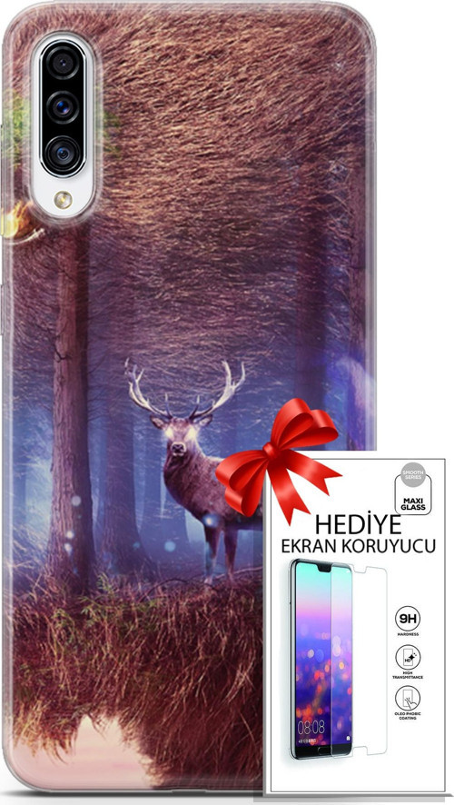 Samsung Galaxy A70S Kılıf Orijinal Seri Algorand 15 Büyük Boynuzlar Kalın Silikon + Ekran Koruyucu
