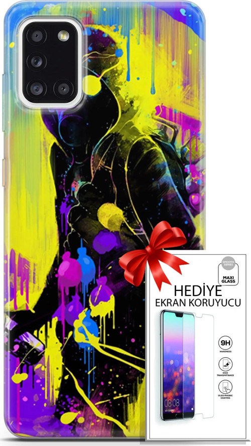 Samsung Galaxy A31 Kılıf Orijinal Seri Cardano 19 Sarı Mavi Mor Tam Koruma Kılıf + Ekran Koruyucu