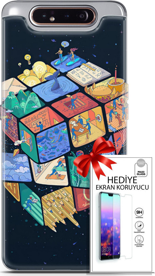 Samsung Galaxy A80 Kılıf Orijinal Seri Algorand 03 Rubik Arka Kapak + Ekran Koruyucu