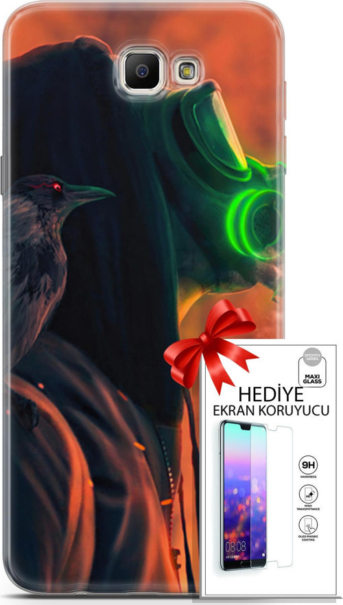 Samsung Galaxy J7 Prime Kılıf Orijinal Seri Algorand 01 Gaz Maskeli Telefon Kılıfı + Ekran Koruyucu