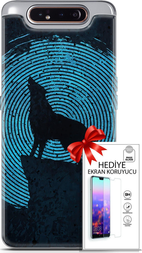 Samsung Galaxy A80 Kılıf Orijinal Seri Algorand 05 Parmak İzi Kurt Koruma Kılıfı + Ekran Koruyucu