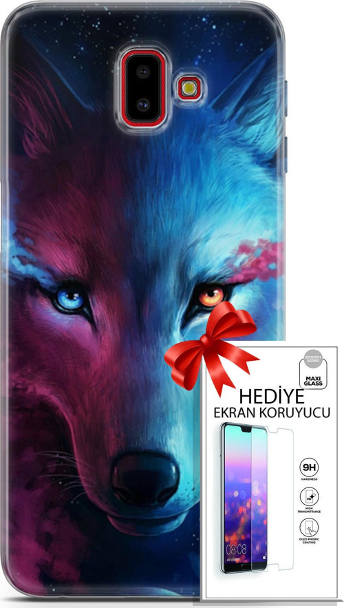 Samsung Galaxy J6 Plus Kılıf Orijinal Seri Cardano 18 Mavi Turuncu Göz Parlak Kılıf + Ekran Koruyucu