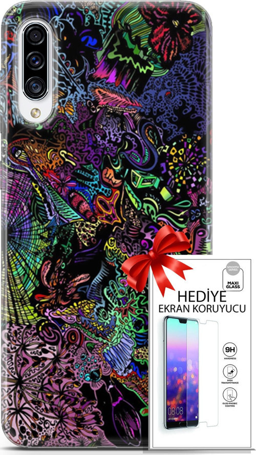 Samsung Galaxy A70S Kılıf Orijinal Seri Cardano 03 Karışık Renkler Arka Kapak + Ekran Koruyucu