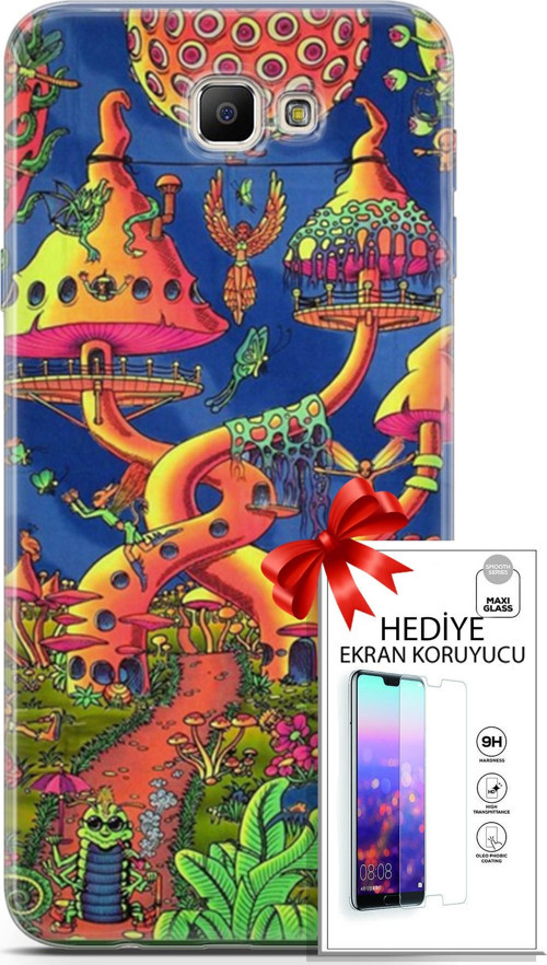 Samsung Galaxy J7 Prime Kılıf Orijinal Seri Cardano 05 Mantar Evler Koruma Kılıfı + Ekran Koruyucu