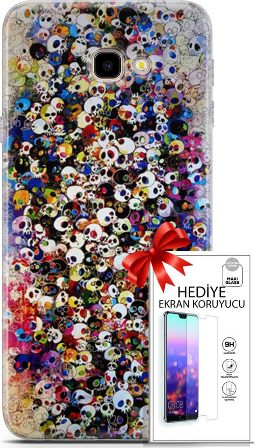Samsung Galaxy J4 Plus Kılıf Orijinal Seri Cardano 08 Kurukafalar Baskılı Kılıf + Ekran Koruyucu