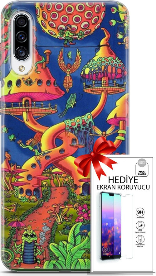 Samsung Galaxy A70S Kılıf Orijinal Seri Cardano 05 Mantar Evler Koruma Kılıfı + Ekran Koruyucu