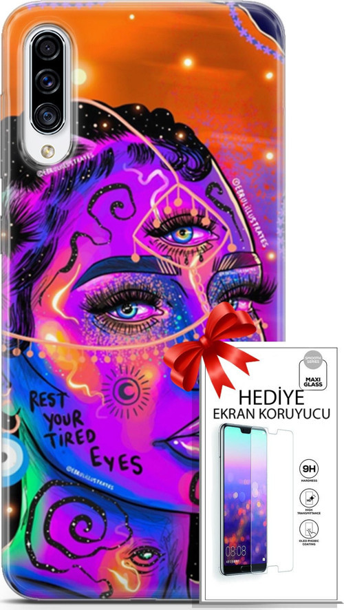 Samsung Galaxy A70S Kılıf Orijinal Seri Cardano 04 Rest Your Tired Silikon Kılıf + Ekran Koruyucu Fu
