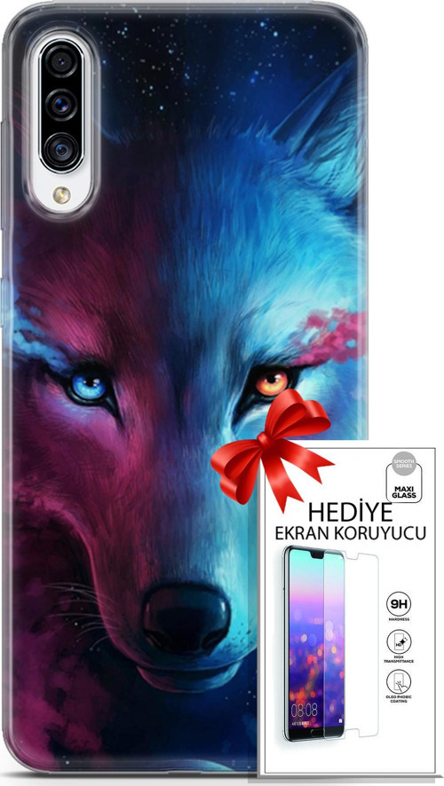 Samsung Galaxy A70S Kılıf Orijinal Seri Cardano 18 Mavi Turuncu Göz Parlak Kılıf + Ekran Koruyucu Fu