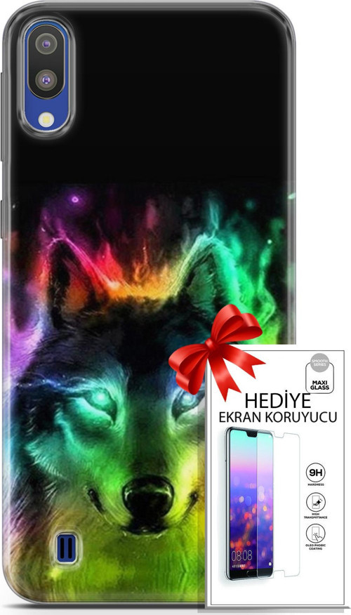Samsung Galaxy M10 Kılıf Orijinal Seri Cardano 15 Kurt Neon Kalın Silikon + Ekran Koruyucu