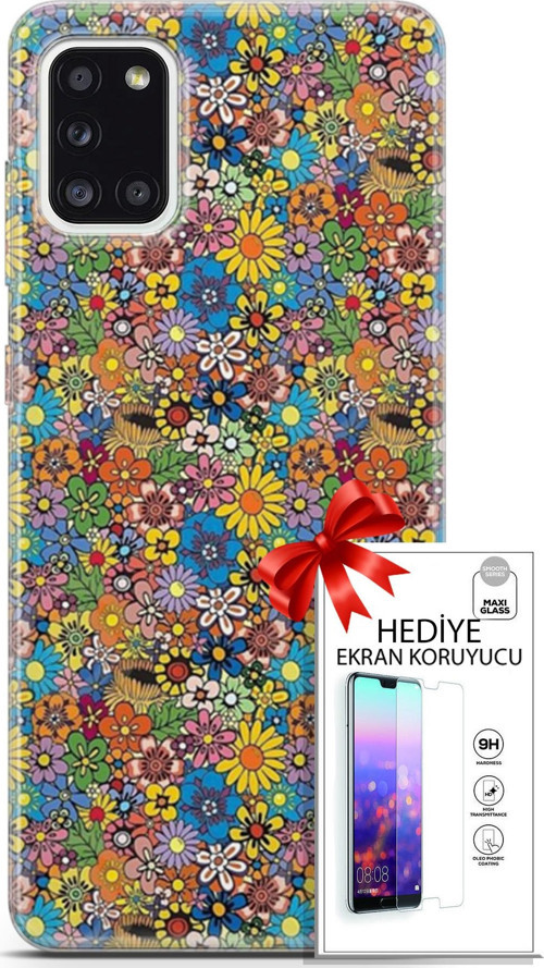 Samsung Galaxy A31 Kılıf Orijinal Seri Cardano 06 Küçük Çiçekler Koruyucu Kapak Ekran Koruyucu