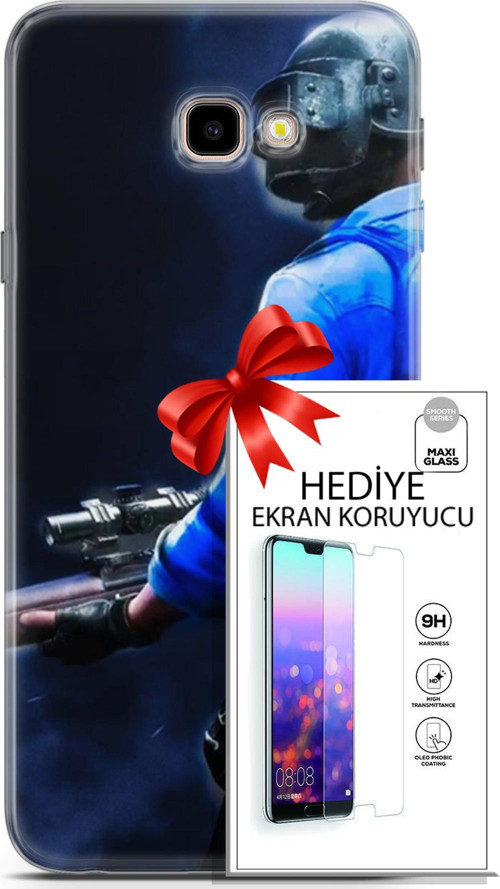 Samsung Galaxy J4 Plus Kılıf Orijinal Seri Pubg 12 Mavi Gömlekli Tasarım Kılıf + Ekran Koruyucu