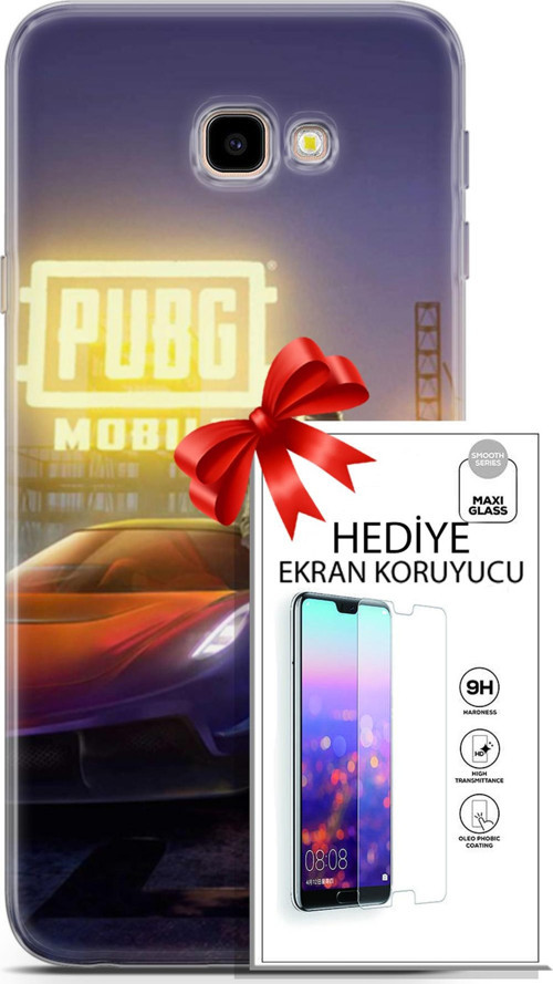 Samsung Galaxy J4 Plus Kılıf Orijinal Seri Pubg 17 Arabalı Yumuşak Kılıf + Ekran Koruyucu