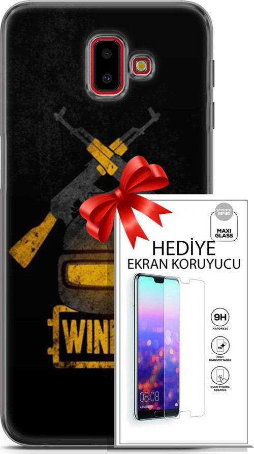 Samsung Galaxy J6 Plus Kılıf Orijinal Seri Pubg 15 Winner Kalın Silikon + Ekran Koruyucu