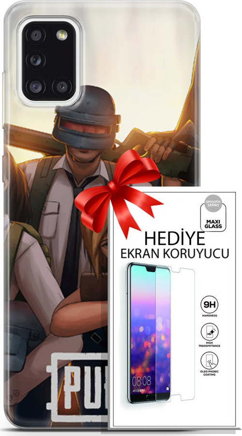 Samsung Galaxy A31 Kılıf Orijinal Seri Pubg 30 Çizgisel Kenarları Şeffaf Kapak Ve Ekran Koruyucu