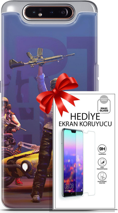 Samsung Galaxy A80 Kılıf Orijinal Seri Pubg 05 Silahlı Karakter Koruma Kılıfı + Ekran Koruyucu