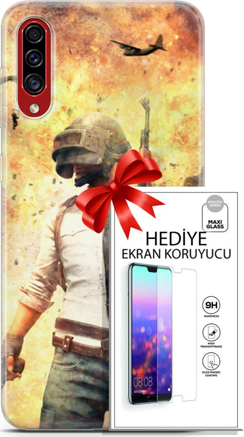 Samsung Galaxy A50S Kılıf Orijinal Seri Pubg 29 Uçak Paraşüt Leke Tutmaz Kapak + Ekran Koruyucu